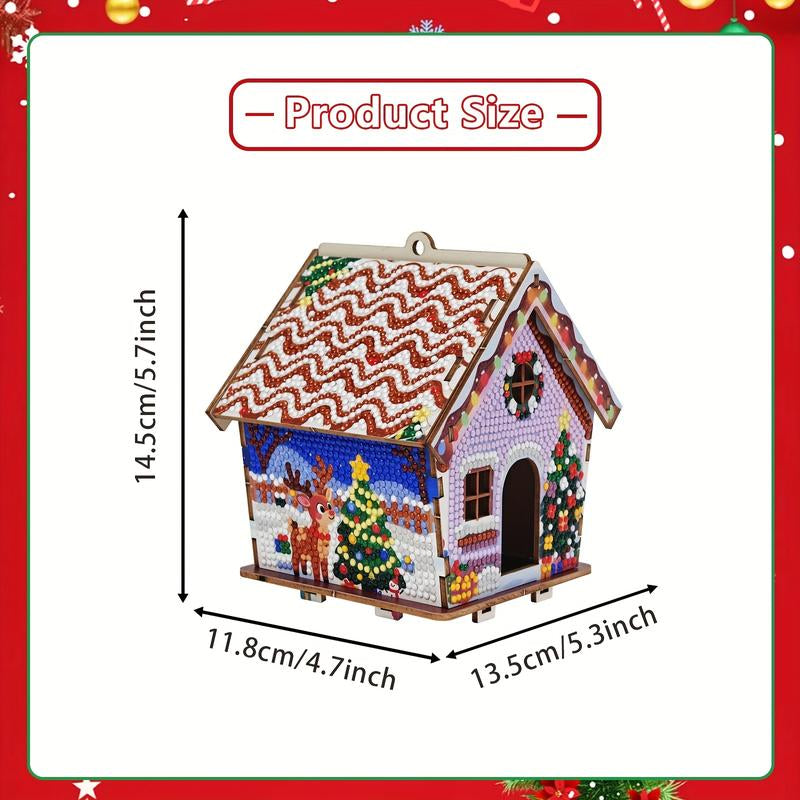 DIY 5D Diamond Painting Christmas House Puzzle – Festive Wooden Building Blocks for Holiday Decor & Handmade Gifts!