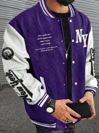 Men's College Style Baseball Jacket - Y2K Street Fashion, Long Sleeve Casual Fitted Jacket for Fall & Winter 2025