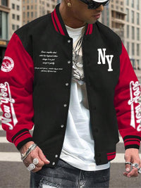 Men's College Style Baseball Jacket - Y2K Street Fashion, Long Sleeve Casual Fitted Jacket for Fall & Winter 2025