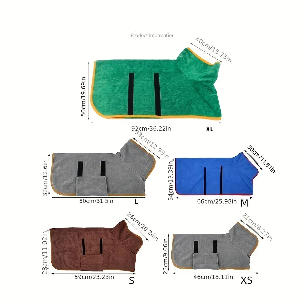 Ultra-Absorbent Dog Bathrobe - Quick Drying Towel for Large & Small Dogs and Cats - Full Body Wrap for Easy Cleaning