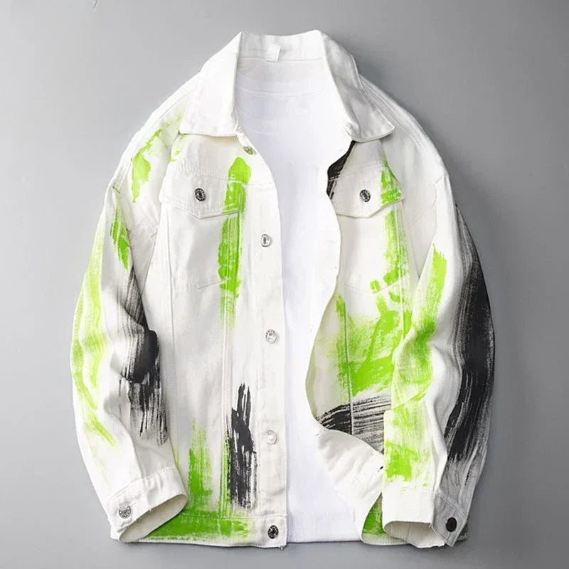 Trendy Men's Painted Denim Jacket - Stylish Graffiti Hip Hop Coat at an Affordable Price with Fast Delivery