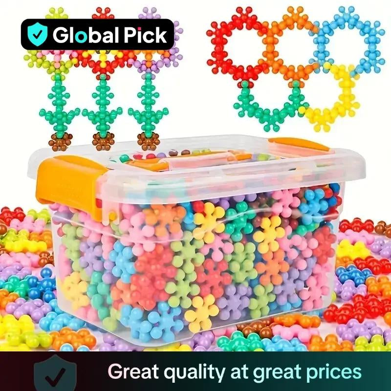 Vibrant 3D Snowflake Puzzle Building Blocks - Fun DIY Educational Toy for Creative Minds, Perfect Birthday Gift!