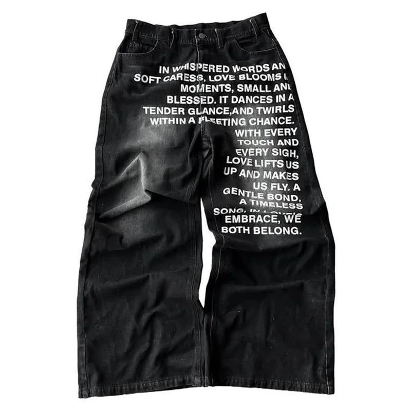 Trendy Y2K Vintage American Pattern Wide Leg Jeans - Casual Streetwear for Men & Women