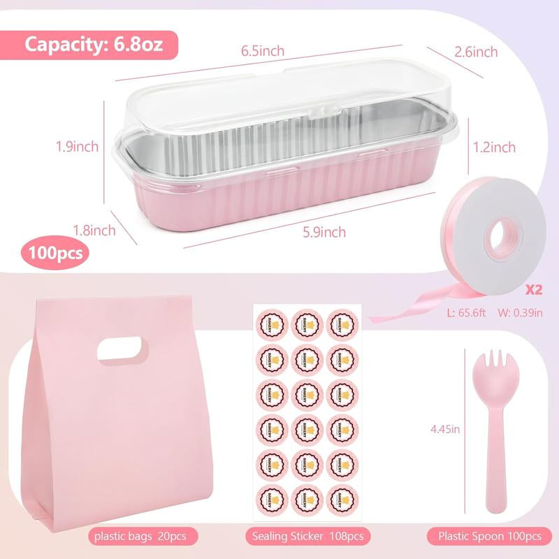 100 Mini Loaf Pans with Lids & Spoons - Disposable 6.8oz Baking Tins for Individual Cakes & Breads - Perfect for Parties & Gifts!