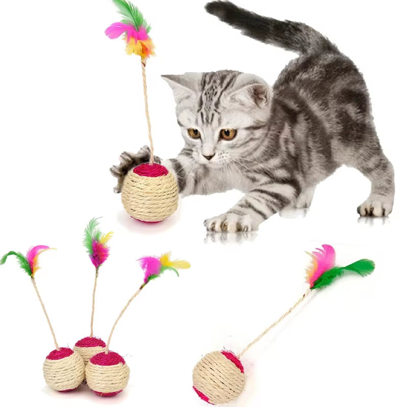 Interactive Sisal Scratching Ball - Funny Feather Toy for Kittens and Cats - Perfect Training Accessory!