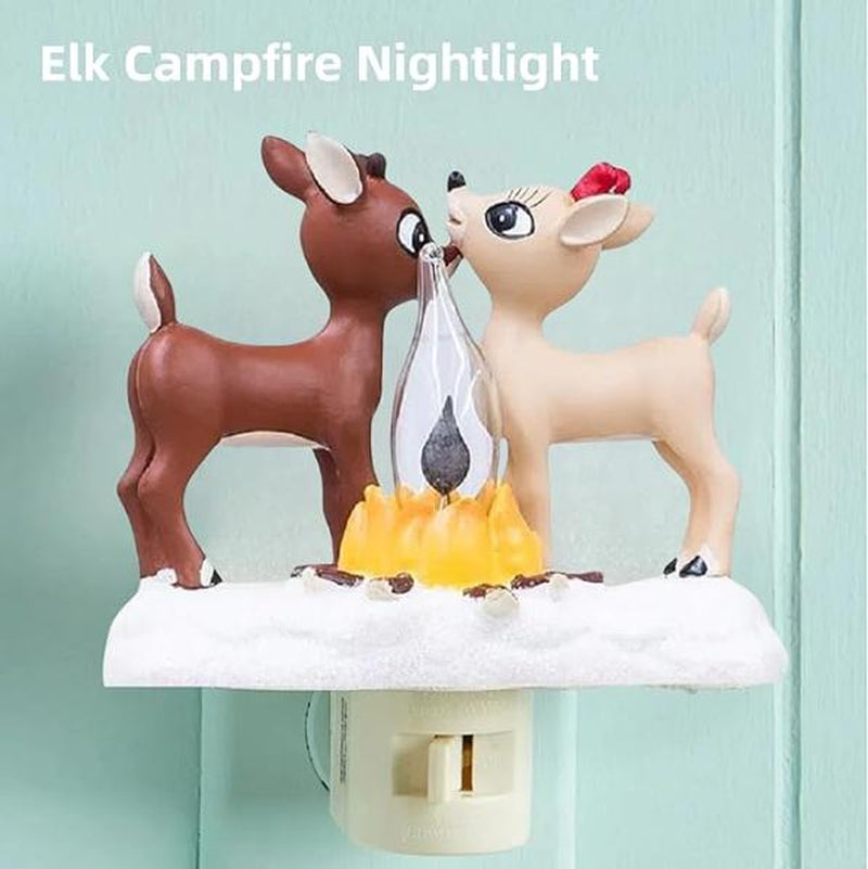 2025 Cute Christmas Reindeer Night Light - Festive LED Campfire Lamp for Bedroom, Living Room & Kids Room Decor, Perfect Holiday Gift