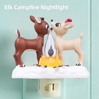 2025 Cute Christmas Reindeer Night Light - Festive LED Campfire Lamp for Bedroom, Living Room & Kids Room Decor, Perfect Holiday Gift