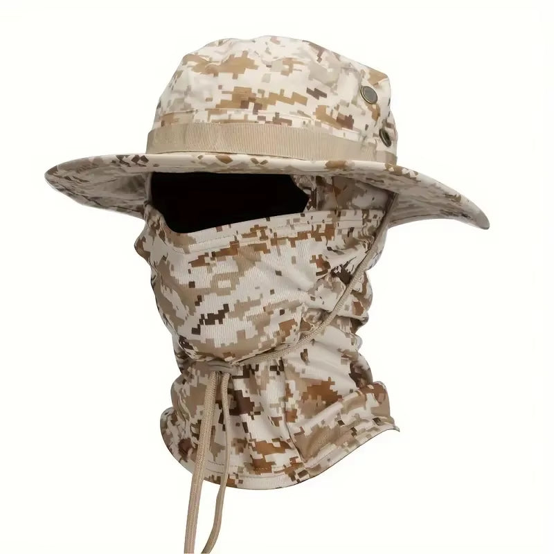 Versatile Camouflage Boonie Cap & Balaclava Hat Set - Foldable, Soft, and Ideal for Outdoor Hunting, Fishing, and Sun Protection