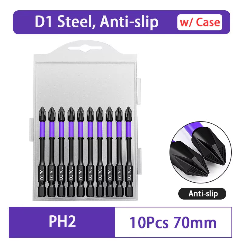 D1 Premium Shock-Proof Magnetic Screwdriver Bits Set - High Hardness PH2 in 25/50/65/70/90/150mm